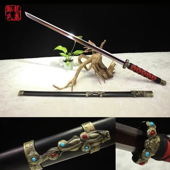 

Antique Chinese Sword Forged Damascus/Folded Steel Green Bronze Fitting Han Jian Decorative Martial Art Supply-Sharp