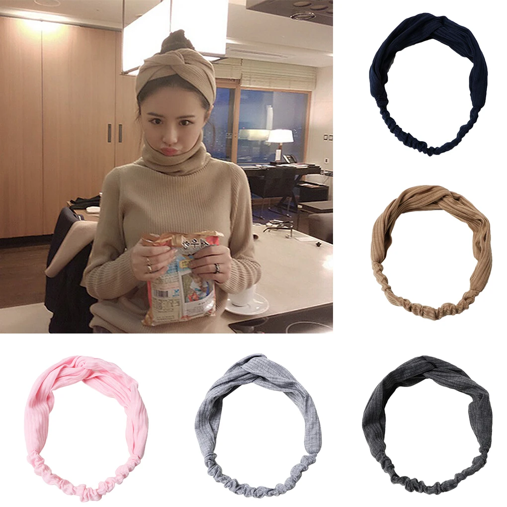 

Women Knot Turban Elastic Hairbands Cute Headbands Accessories Solid Stripe Head Wrap Headdress