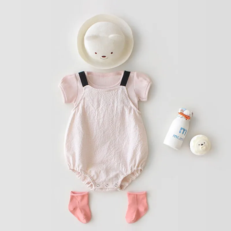 

Baby Girls Boys Summer Sleeveless Sling Cotton Bow Solid Color Cute One-Pieces Jumpsuit 0-3Y Lovely Newborn Clothes