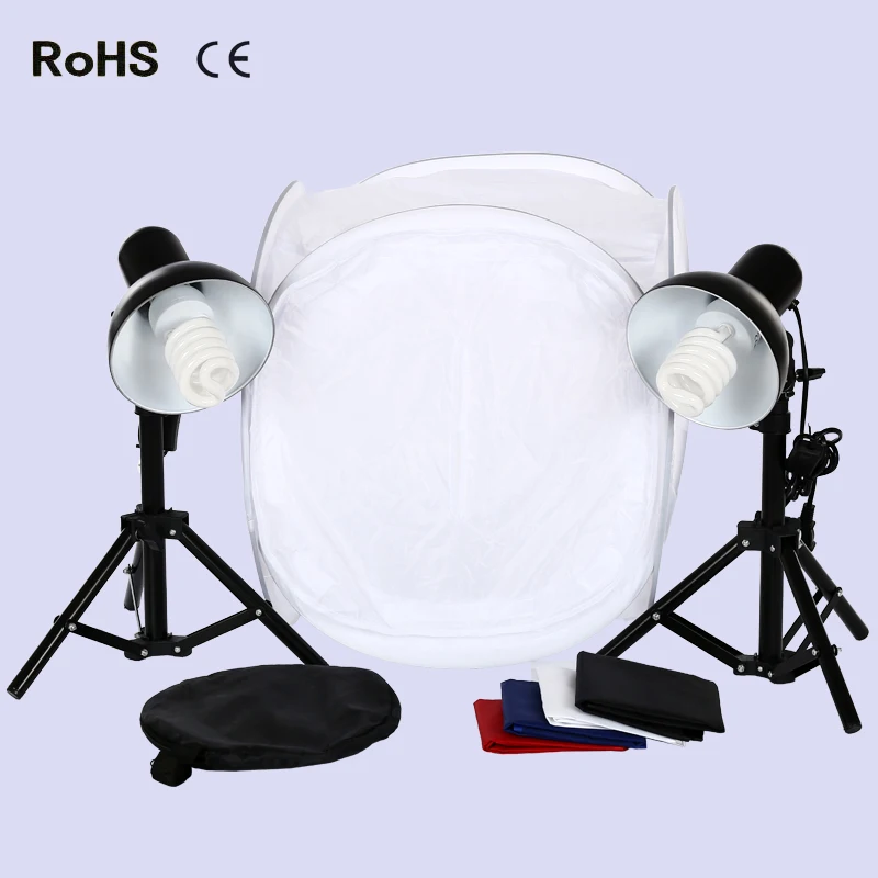 

90w Studio Photo Continuous Lighting Round Soft box Light Shooting Tent 4 Backdrops+2*50cm light stand