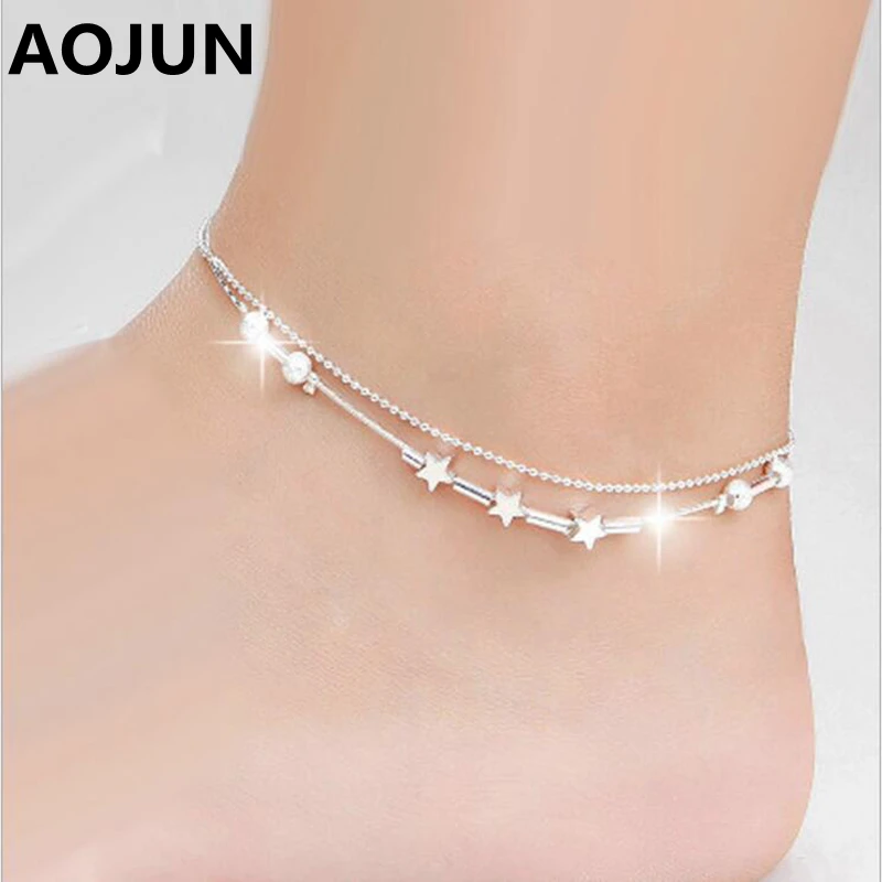 AOJUN 2016 Hot Leg Chain Fashion Anklets For Women Ankle Bracelets Barefoot Sandals Female Silver Anklet