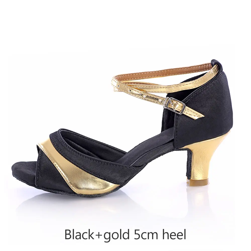 Профессиональный Туфли для латинских танцев для Для женщин самбы/Танго/Сальса/бальные танцы обувь Daning 5 см/модель с каблуком 7 см для взрослых высокое качество Обувь для танцев - Цвет: black gold 5cm
