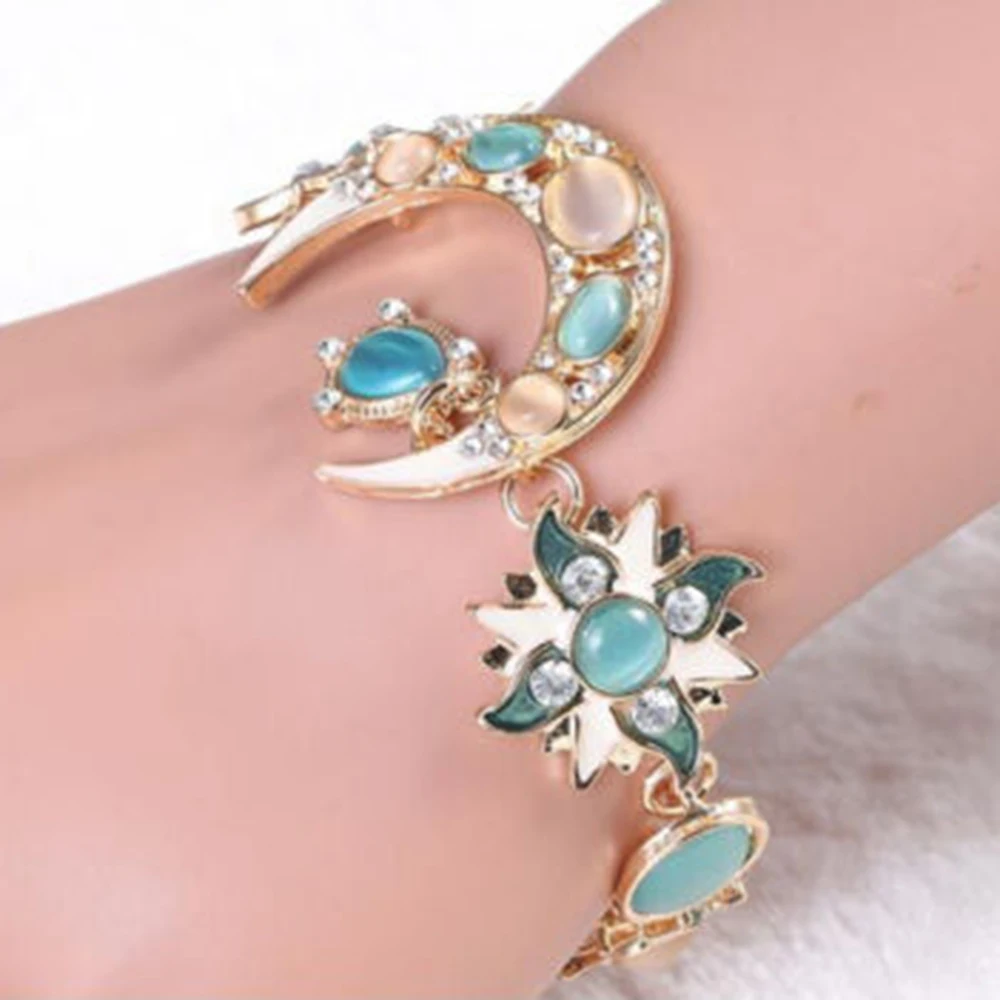 

Fashion Women Sun and Moon Shiny Crystal Rhinestone opal Bracelet Beautiful Gift