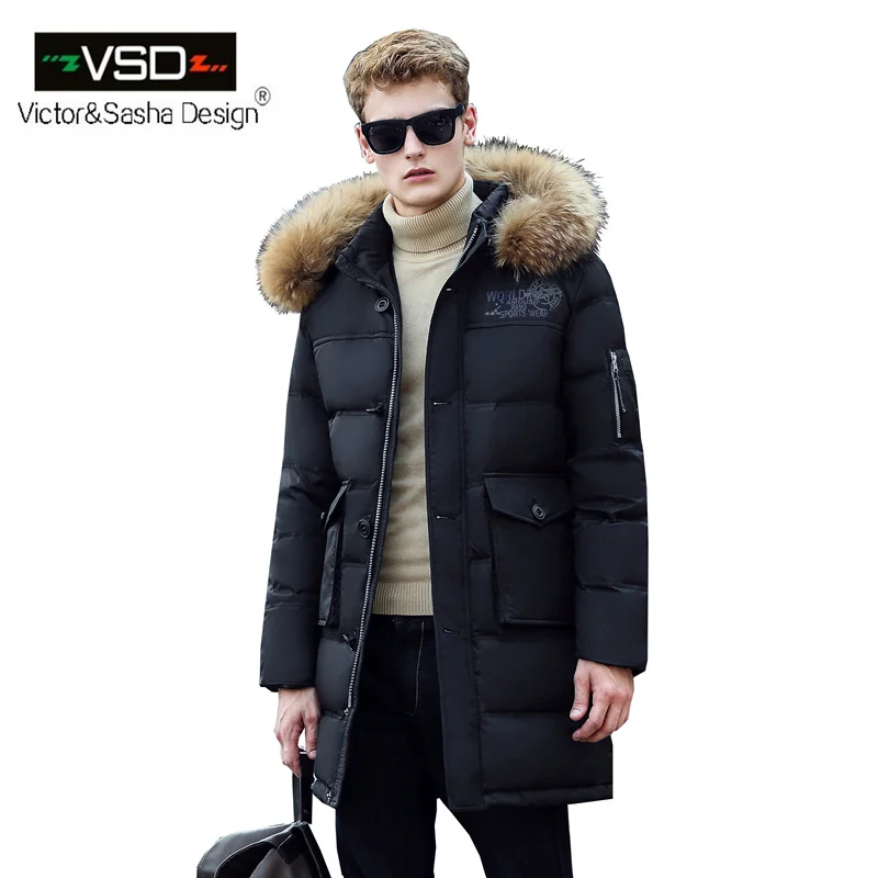 

Victor&Sasha Design 2016 New Long Winter Down Jacket With Fur Hood Men's Clothing Fashion Jackets Thickening Parka Male Big Coat