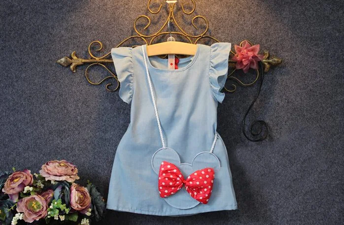 

Baby Toddlers Kids Girl Solid . . Sleeveless Bag Ruffles Demin Casual