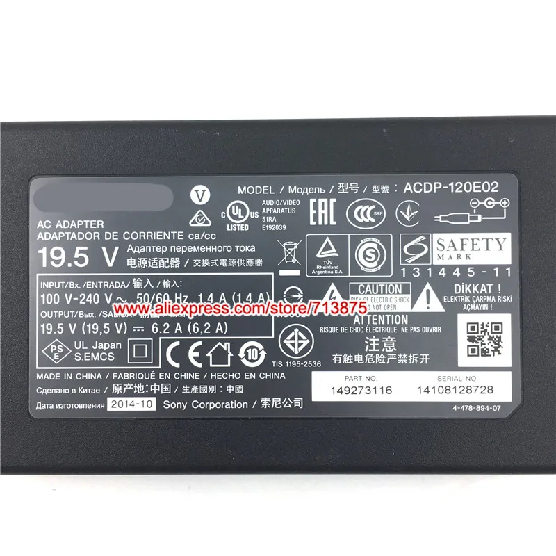 ACDP-120E01 ACDP-120N01 19,5 V 6.2A адаптер переменного тока для sony KDL-42W670A KDL-42W650A 55W950A ACDP-120N02 ЖК-дисплей монитор ACDP-120E02