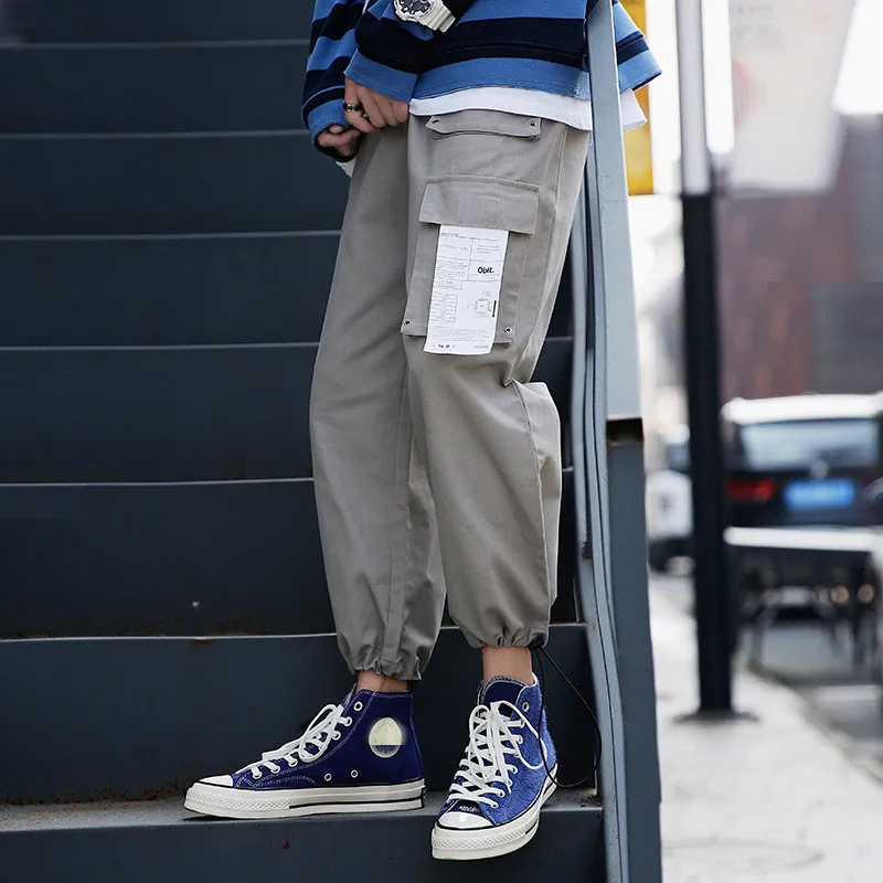 

Mens Loose Pocket Baggy Joggers Sweatpants Man Streetwear Sport Pants 2019 Autum Male Hip Hop Gray Overalls Couple Costume