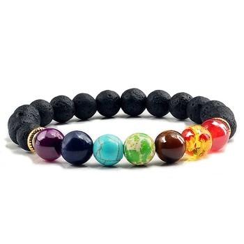 

Fashion Naturla Lava Stone Bracelet 7 Chakra Healing Beaded Bracelets for Women Men Charm Couple Lucky Jewelry pulseira feminina