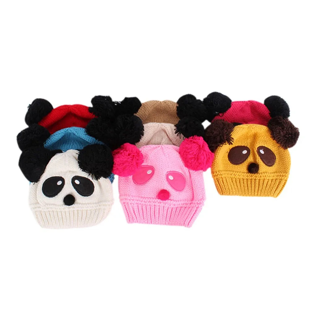 Zehui/теплый для новорожденных, детей с мультипликационным принтом «панда», шар вязанные крючком шапочка Кепки зимняя шапка