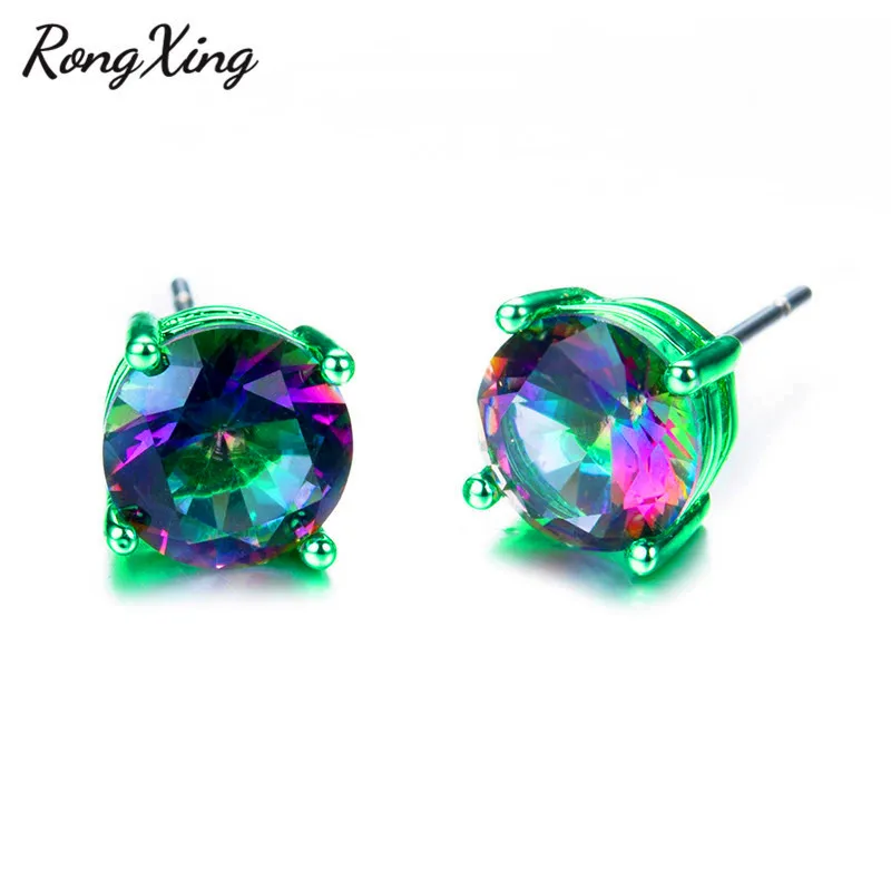 RongXing мистические радужные серьги с цирконием кубической огранки для женщин модные черные/синие/зеленые/розовые Позолоченные свадебные серьги Ear0695 - Окраска металла: Green Gold Filled