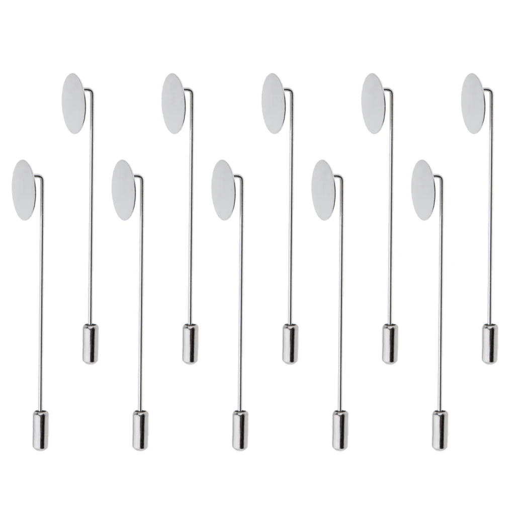 10 Piece Blank Tray Glue On Pad Lapel Stick Pin DIY Clutch Boutonniere Pins DIY Flower Finding Crafts