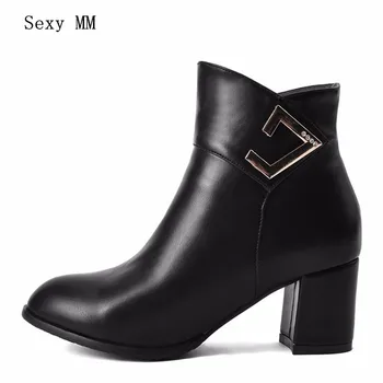 

Spring Autumn Winter Women Ankle Boots Square High Heels Shoes Woman Short Boots High Quality Plus Size 34-40.41,42,43.44,45