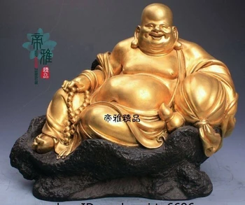 

Chinese Pure Copper 24K Gild Gold Bag Wealth Maitreya Buddha Bodhisattva Statue