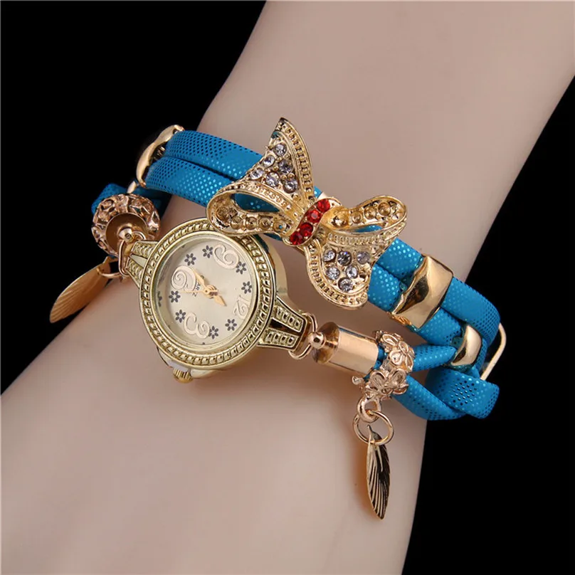 Бабочка ретро браслет часы женские милые свадебные кварцевые наручные часы со стразами нежные женские часы uhren damen 4JJ