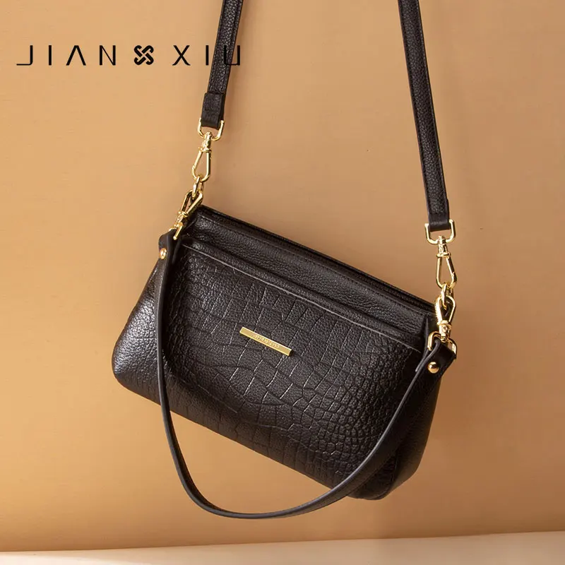 Бренд JIANXIU, женская сумка через плечо с крокодиловым узором, натуральная кожа, новинка, женские сумки-мессенджеры, маленькая сумка-тоут - Цвет: Black