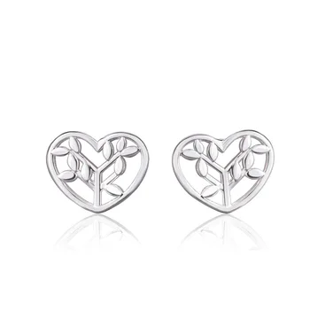 

925 Sterling Silver Hollow Heart Tree Stud Earrings For Women Prevent Allergy Brincos pendientes A142