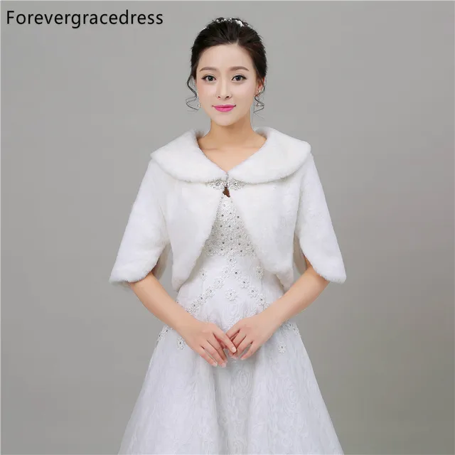 Disc Forevergracedress Hot Sale New Faux Fur Stoles Wedding Wrap Winter Bolero Jacket Bridal Accessories Cape Cloak In Stock