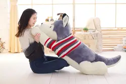 Самый большой размер 140 см Лайка с серым окрасом плюшевая игрушка, мягкая игрушка, свитер ткань в виде лежачей собаки обнимающая подушка