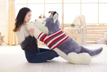 largest size 140cm gray husky plush toy stuffed toy sweater cloth prone dog hug pillow surprised