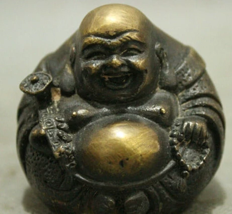 

0 Folk Chinese Bronze Buddha Lucky RuYi Happy Laugh Maitreya Statue Figurine
