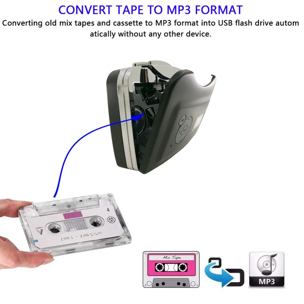 Portable Cassette Player Tape to MP3 Converter Recorder Audio Player Convert Cassette To USB Flash Drive With Earphone