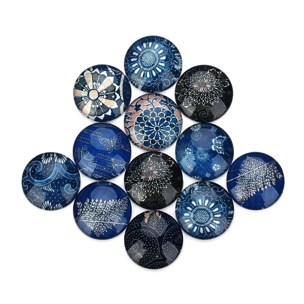 10/12/14/18/20/25/30/35mm Mixed Style Blue Black Flower Glass Cabochon Dome Jewelry Finding Cameo Earring Settings 20pcs/lot | Украшения и