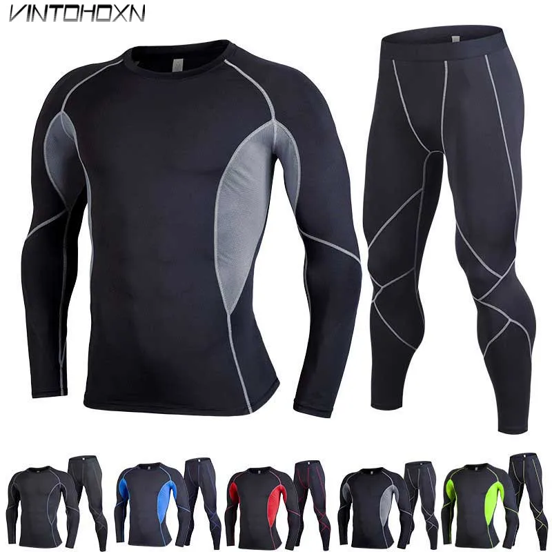 

Men GYM Compression Fitness Sets Tee Top + Legging Exercise Sport Basketball Football Soccer Shirts Running Tights Clothing 4913