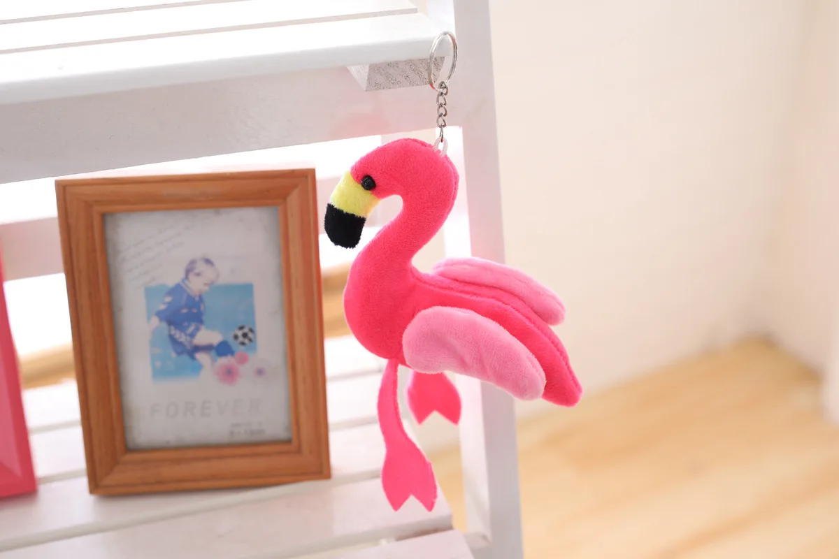 12 см розовый брелок в виде фламинго плюшевая кукла кольцо для ключей с игрушкой сумка подвеска автомобильные аксессуары захват машина кукла Женская