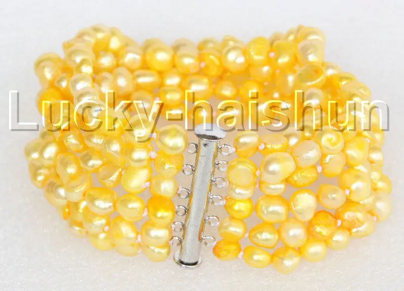 

Free Shipping >>>>> 8" 8mm 6row Baroque yellow pearls bracelet magnet clasp j11116