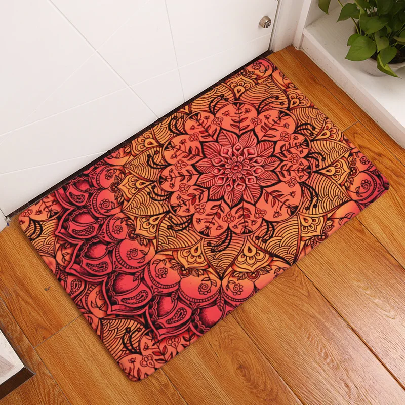 Vintage Geometric Flower Bath Mats Bathroom Horizontal  Flower Rug Absorbent Non-slip Bath Kitchen Absorbent Mat Home Door Mat