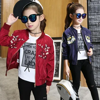 

Children's Spring Autumn Coats Baby Girl Softshell Jackets Kids Embroidery Bomber Baseball Jacket Clothes for Girls 10 12 Years
