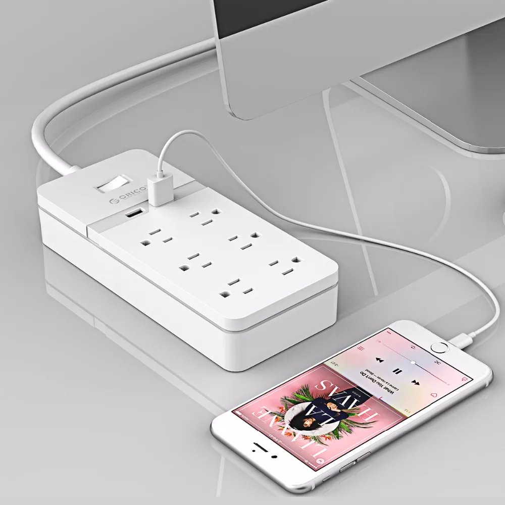 ORICO USB силовая Лента USB защита розетки от скачков напряжения 6 розеток переменного тока 2 порта usb для зарядки 5V2. 4A USB выход
