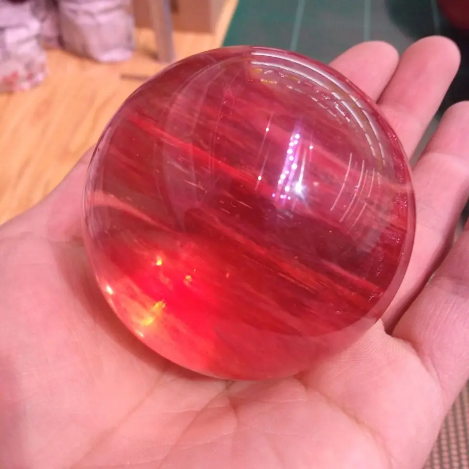 35-60mm Clear Red Melting Stone Crystal Ball Sphere Specimen Reiki+Stand 