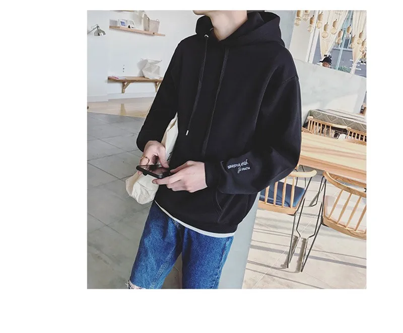 Men's Hoodie Long Sleeve Sweatshrts Hoodies Men Coat Cotton Inside O-Neck 2016 Fashion Regular Letter Standard Thickness Black  (1)