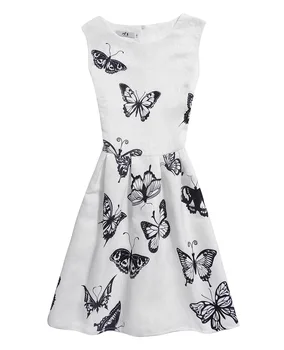 

2019 Hot Sale Short Cocktail Dress For Girls Kids Summer Skirt Butterfly Printing Sleeveless Knee-length Party Robe De Soiree