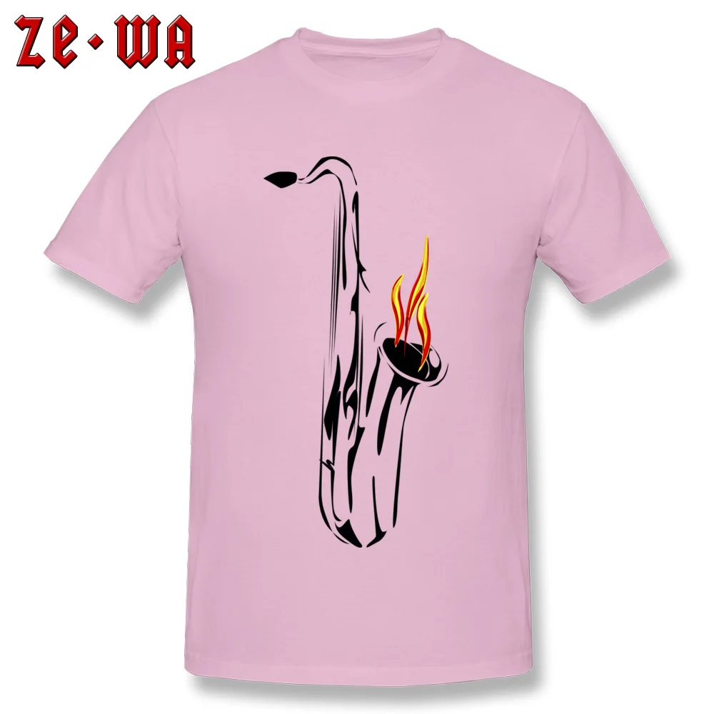 Saxophone Cotton Fabric Male Short Sleeve Tops Shirts Summer VALENTINE DAY T-Shirt Unique Sweatshirts 2018 Hot Sale Round Neck Saxophone pink