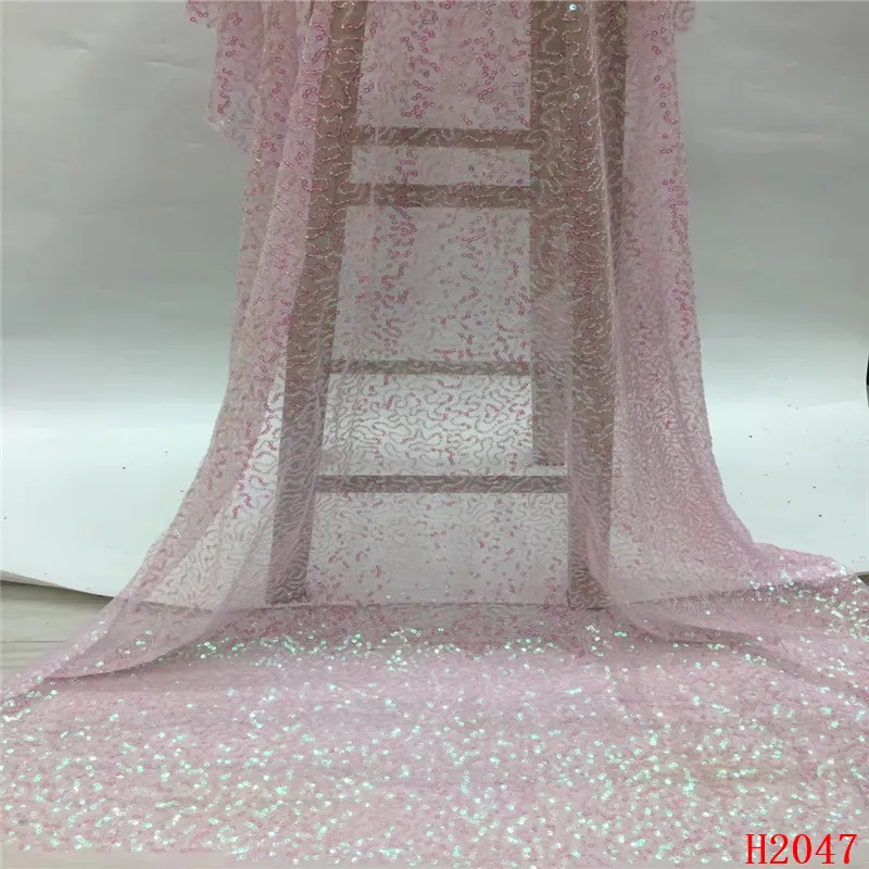 

African Lace Fabric Baby Pink Italian Evening Dress Embroidery French Lace 2019 French Sequin Net Lace Fabric for Party HX2047