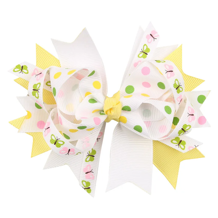 1PCS Big Polka Dots Heart Ladybug Flower Print Ribbon Hair Bow Hairpins For Kid Girls Hair Clip Boutique Hair Accessories DES (6)