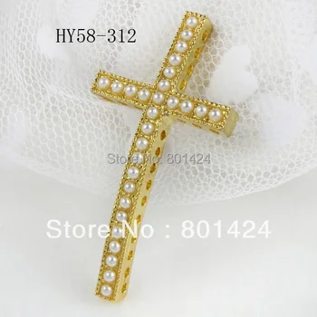 

free shipping 5pcs 58-312 25*48mm jewelry with plastic pearl golden plated silver-plated cross connectors jewelry finding