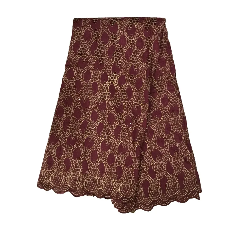 

Good Quality African Swiss Voile Cotton Lace Material Brown Wine Beautiful 2018 Embroidered Popular Nigeria Swiss Lace Fabric