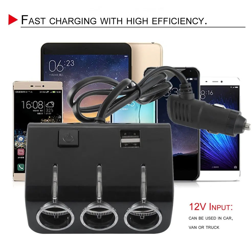 

Car Cigarette Lighter Plug Power Adapter Output 120W 5V Dual USB Port 3 Way Car Cigarette Lighter Socket Splitter Charger 12V