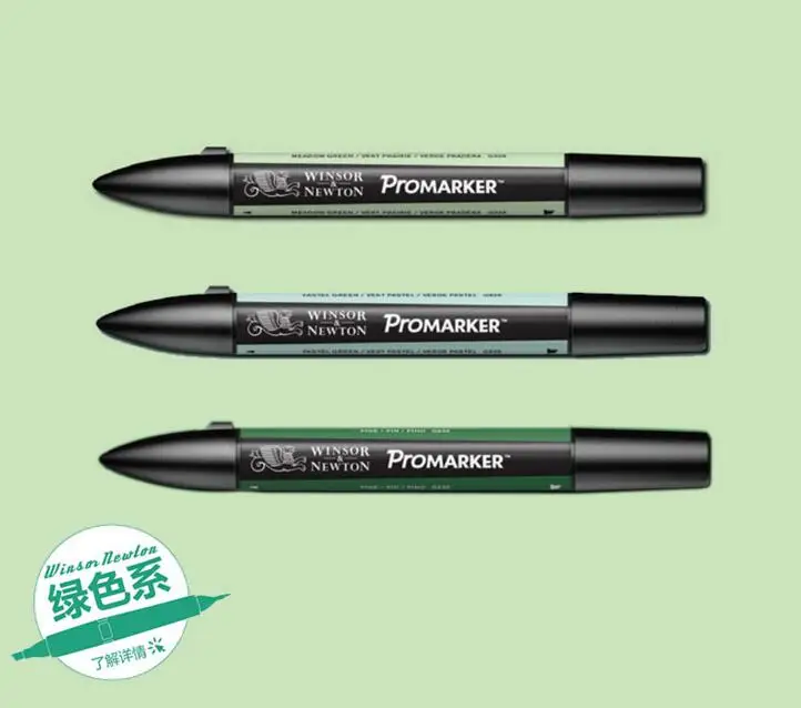 

Winsor & Newton ProMarkers Twin Tip Graphic Marker Pen Green Colors Tone Professional Design Pens