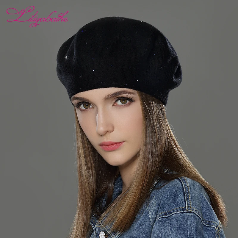 Tanie LILIYABAIHE nowy styl kobiety czapki zimowe wełniane dzianiny berety czapka najpopularniejsza dekoracja grube ciepłe czapki dla kobiet