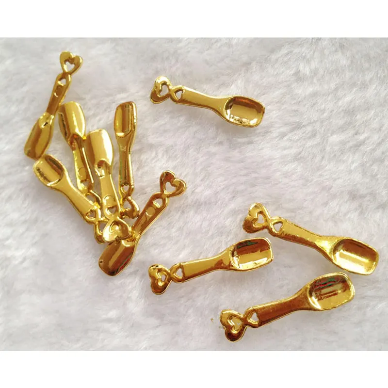 

50PCS/ LOT Mini Gold Cute spoon for DIY Decoration miniature spoon model ABS Plastic Crafts fake Imitation Accessories #DIY034
