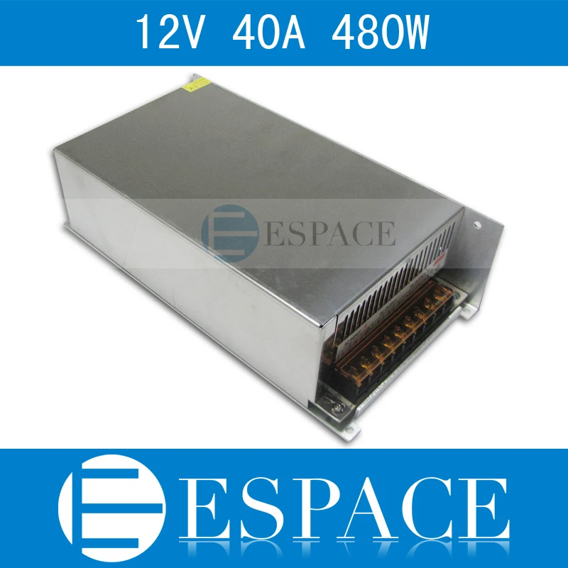 

50piece/lot best quality 12V 40A 480W Switching Power Supply Driver for LED Strip AC 100-240V Input to DC 12V free fedex