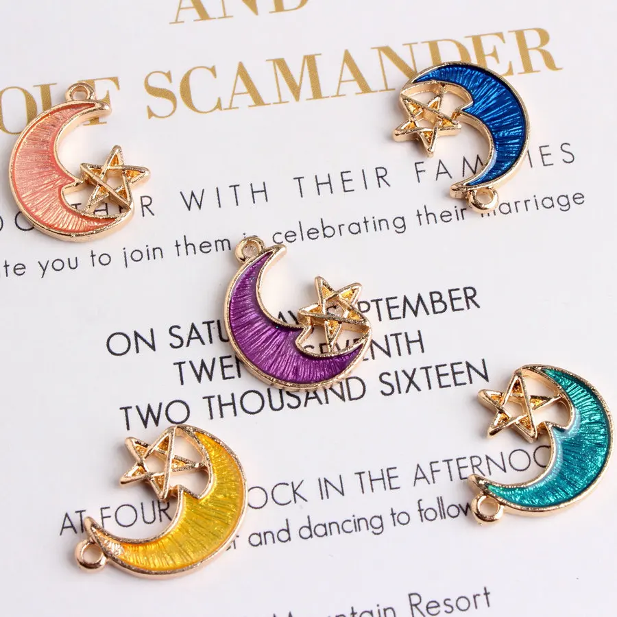 

20PCS/Lot 2017 New Arrival Oil Drop Charms Moon&Star Enamel Charms For DIY Bracelet Necklace