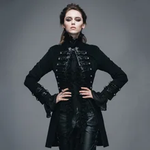 Дьявол Мода готический Флокирование узор леди куртки панк черный с длинным рукавом одной кнопки пальто викторианские Пиджаки Верхняя одежда