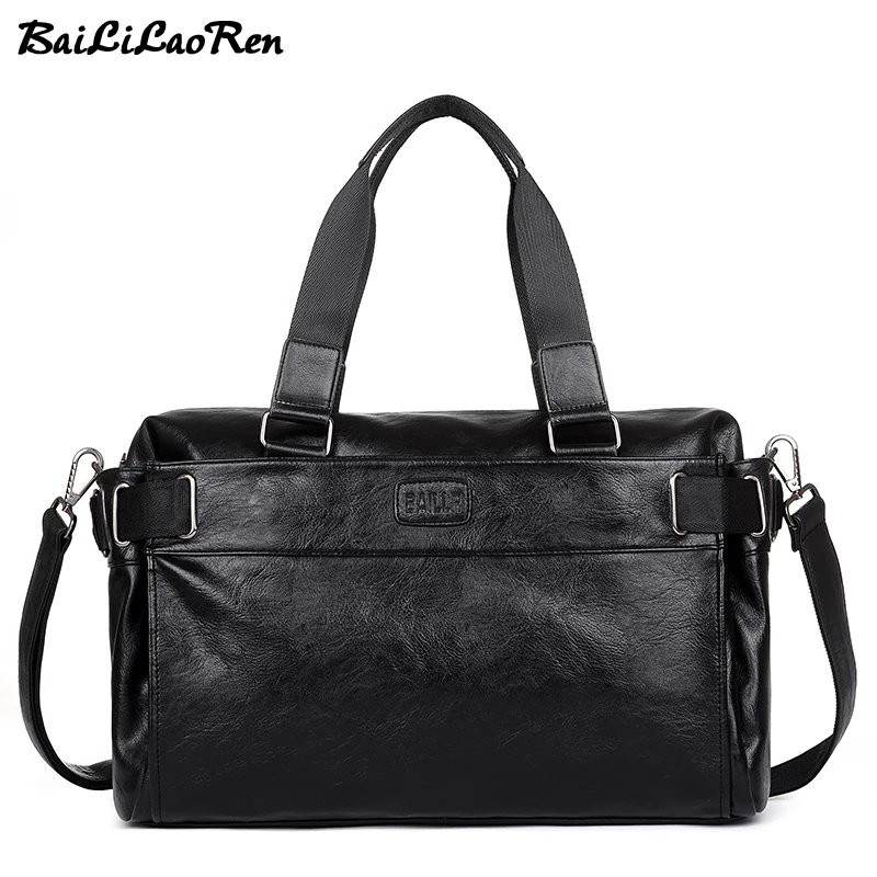 

BaiLiLaoRen Men Travel Duffle Bags PU Leather Male Travel Bags Black Shoulder Handbags Large Capacity Messenger Bags Casual Tote