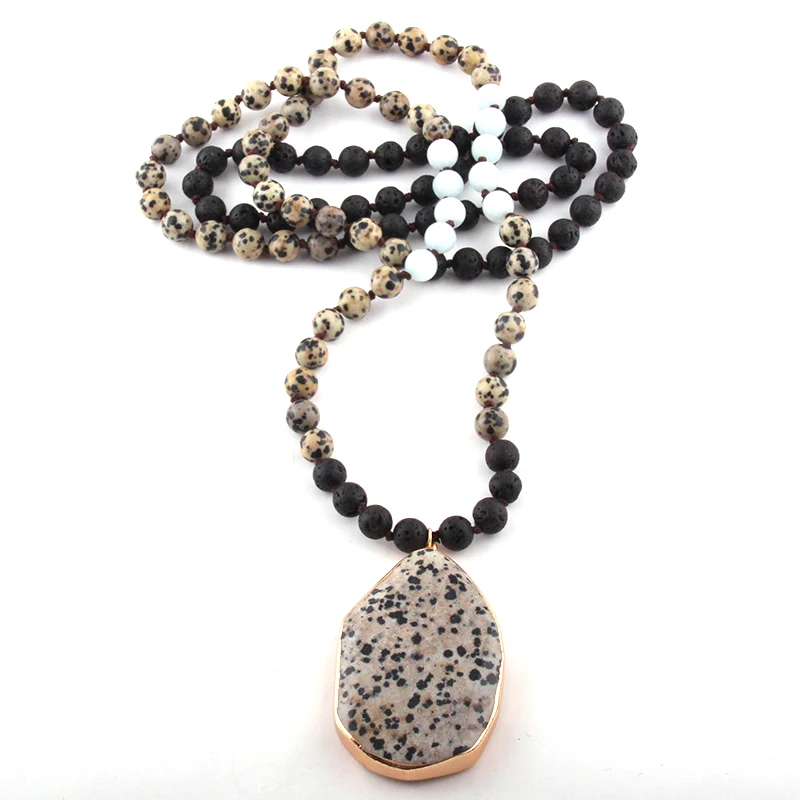 

Fashion Bohemian Jewelry 108pc Natural Stone Knotted Stone Drop Pendant Necklace For Women Ethnic Necklace