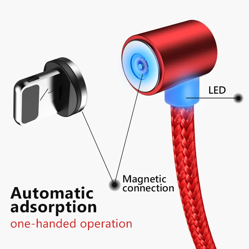 Магнитный зарядный кабель типа L, Micro usb type C, 8-контактный кабель для USB шнура для мобильного телефона, магнитное зарядное устройство на 90 градусов для iPhone X 8 7